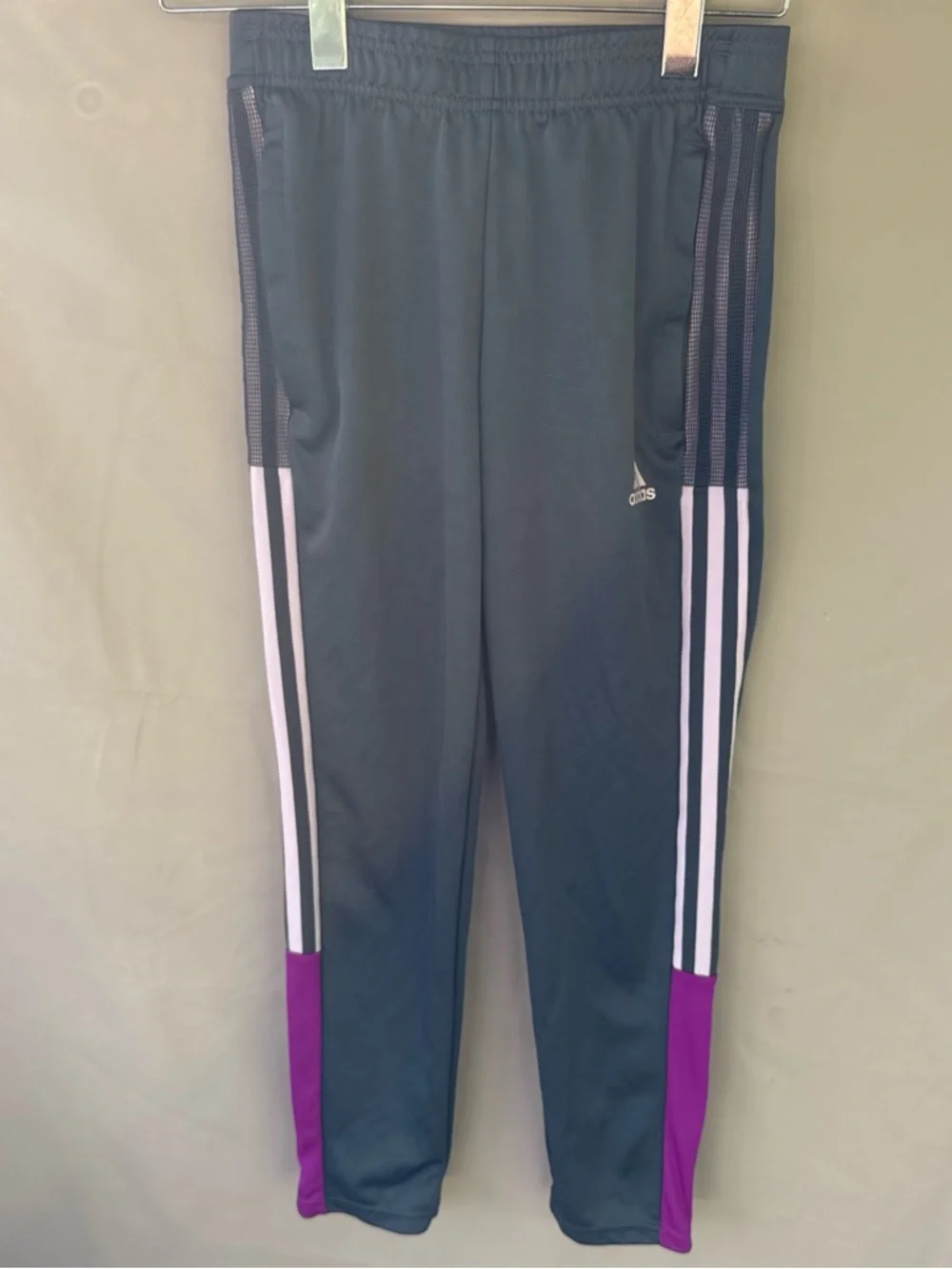 adidas grey Joggers with Purple Panels and White Stripes